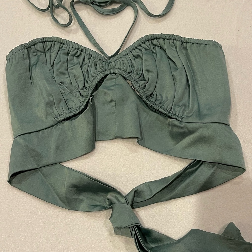 Princess Polly sage Satin Tie-Back Top